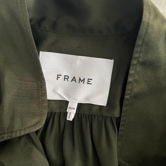 ♥️ FRAME Gillian Puff Sleeve Silk Shirt Surplus Green Long Sleeve Size M - Picture 11 of 14